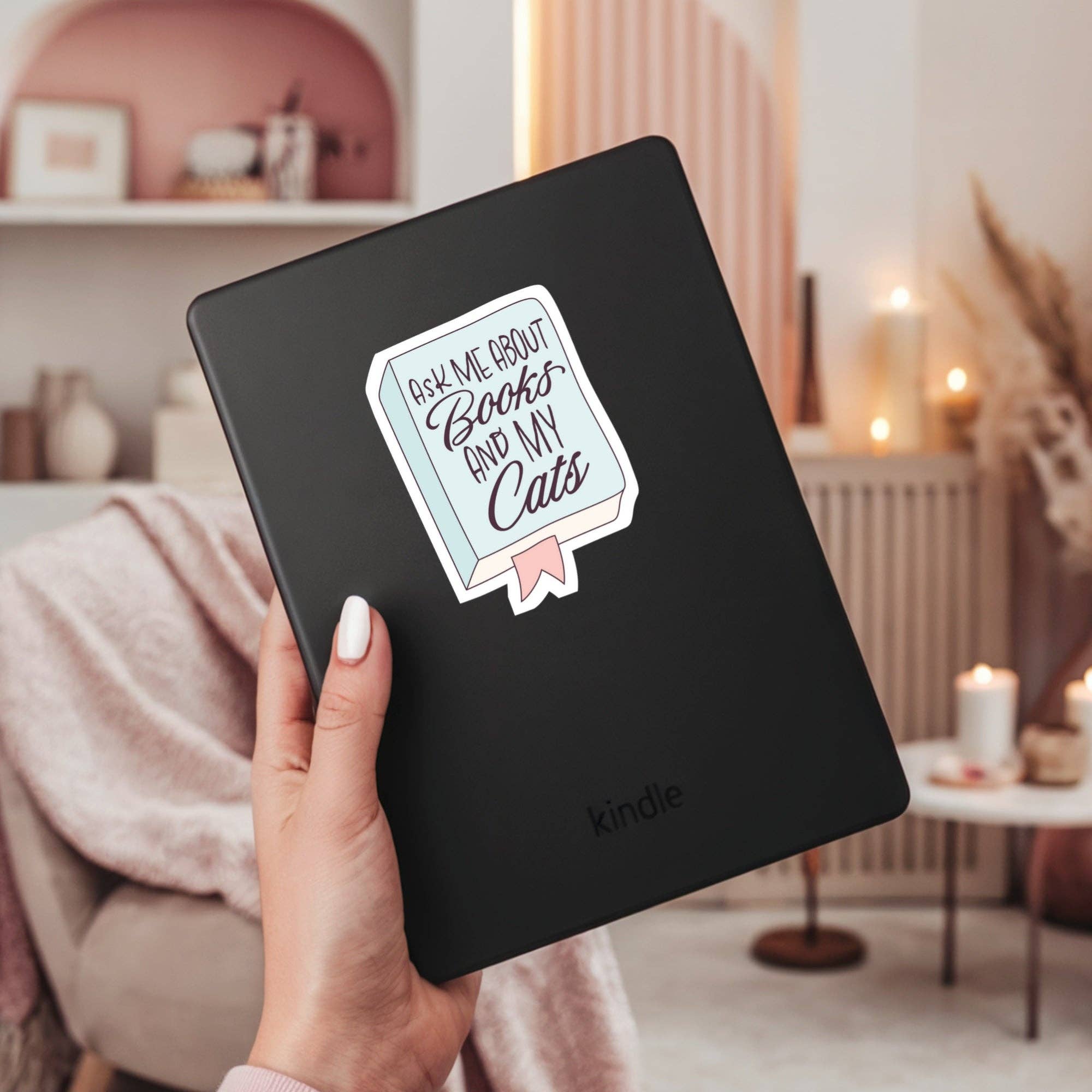 Ask Me About Books and My Cats Sticker | Book Lover Cat Sticker