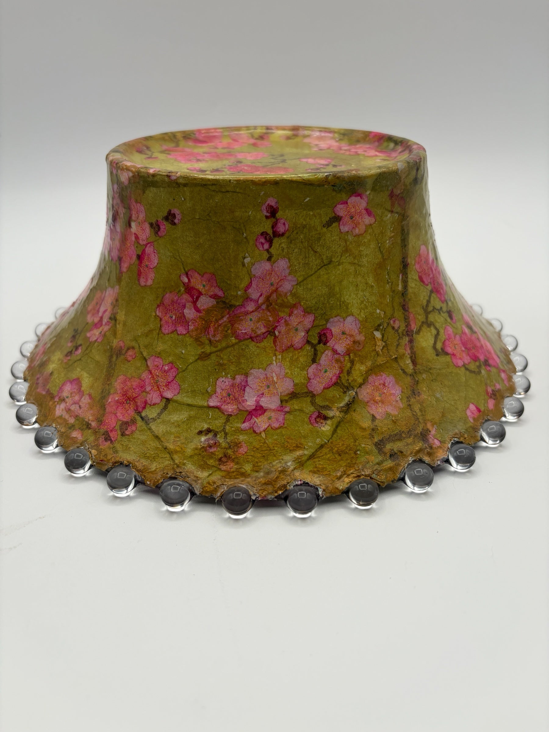 Medium Sized Vintage Bowl with Ball Edging Decoupaged in Two Contrasting Japanese Art Papers