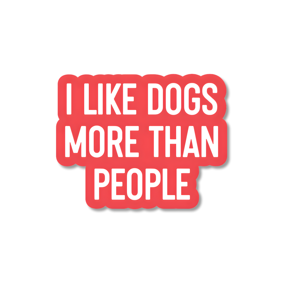 Red sticker with white text &