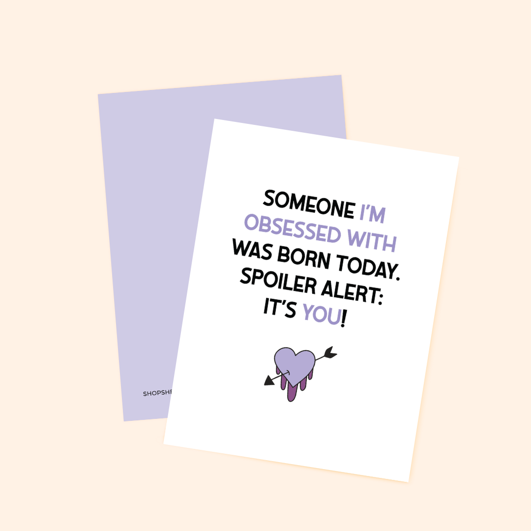 Greeting card with text and heart graphic on a light beige background
