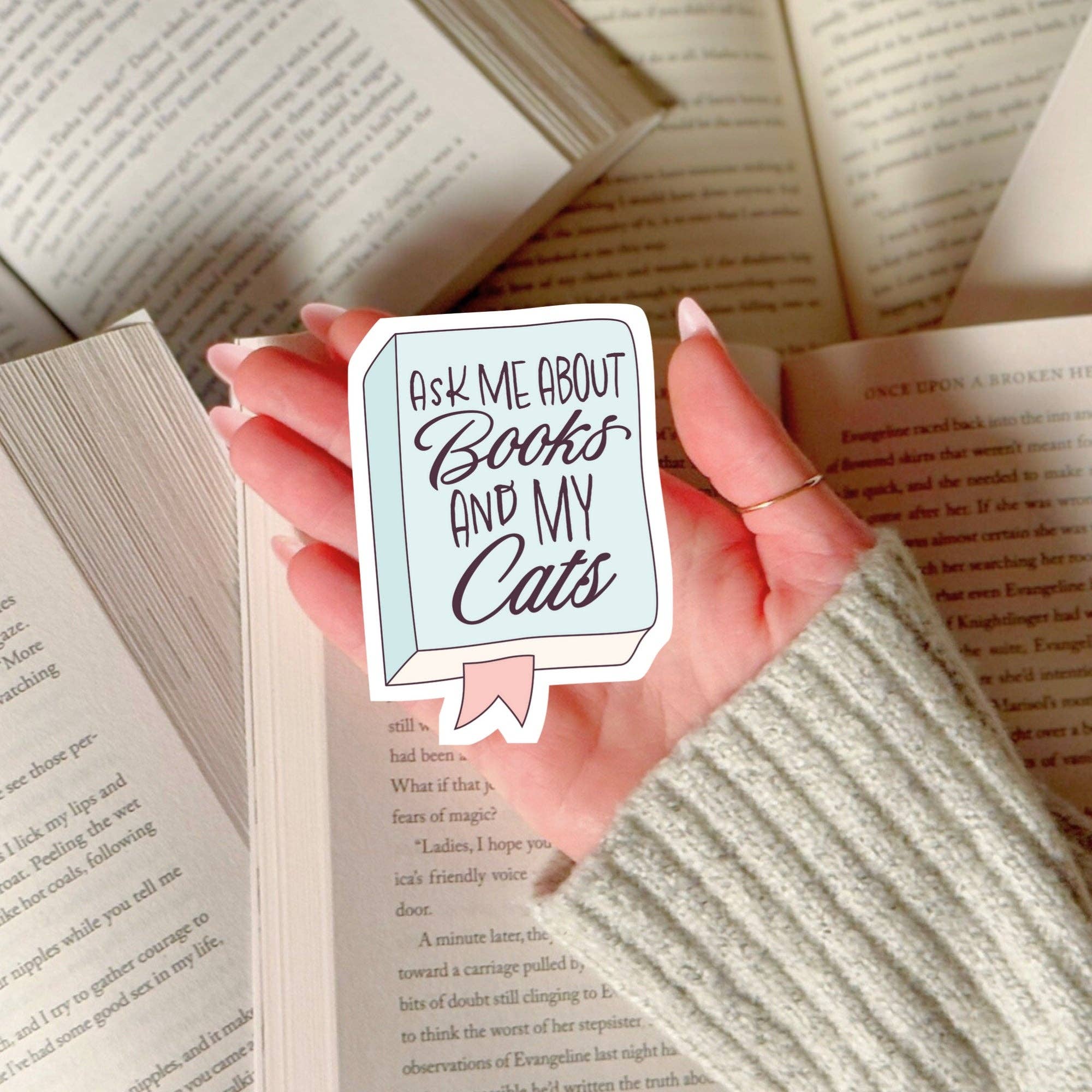 Ask Me About Books and My Cats Sticker | Book Lover Cat Sticker