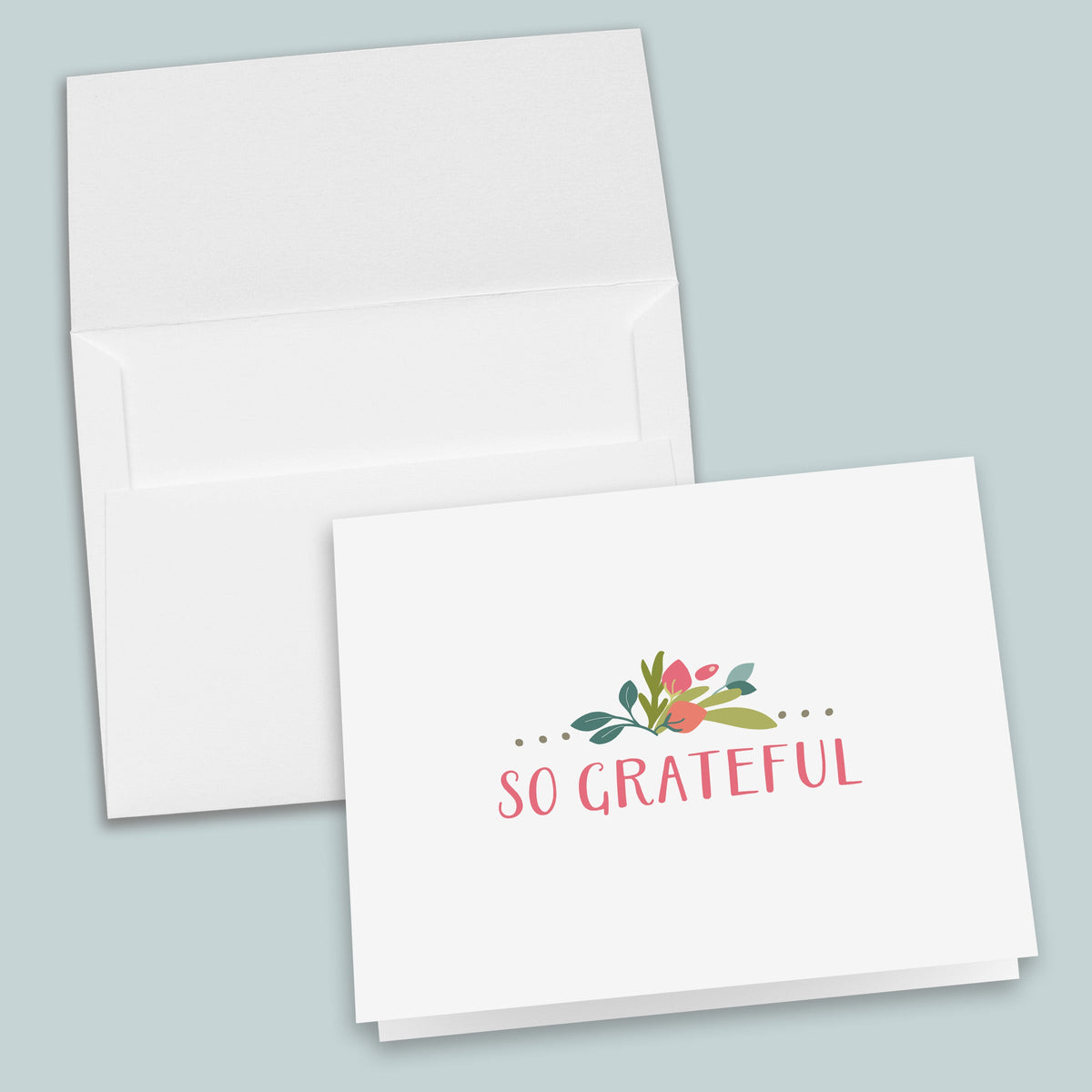 Pretty Pink and Green Floral Folded Note Cards - Box of 8