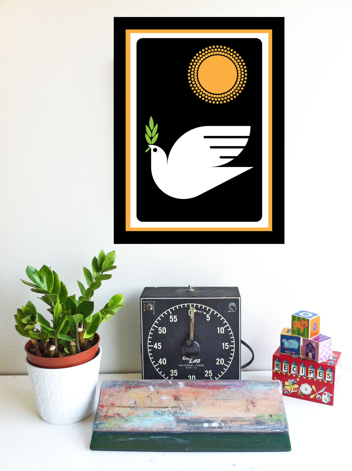 Peacebird Screenprint Peace Dove Wall Art Home and Office Decor