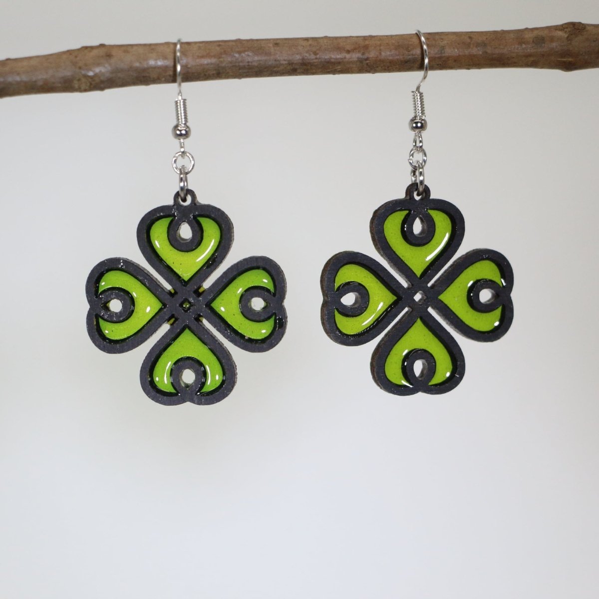 Four Leaf Clover Wooden Dangle Earring - - Cate&