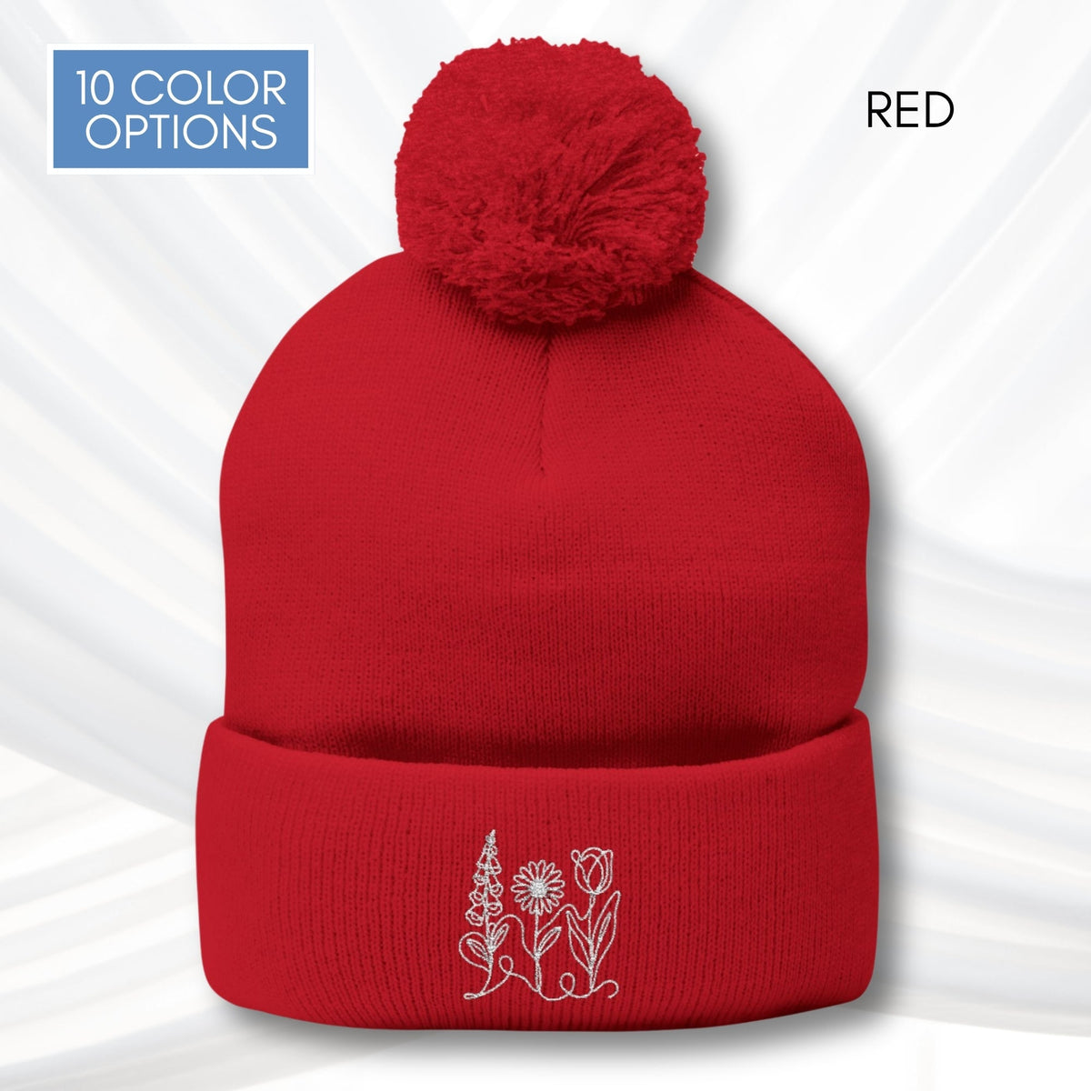foxglove-daisy-tulip-pom-pom-knit-cap-embroidered-subtle-fdt-flowers-winter-hat-beanie-red