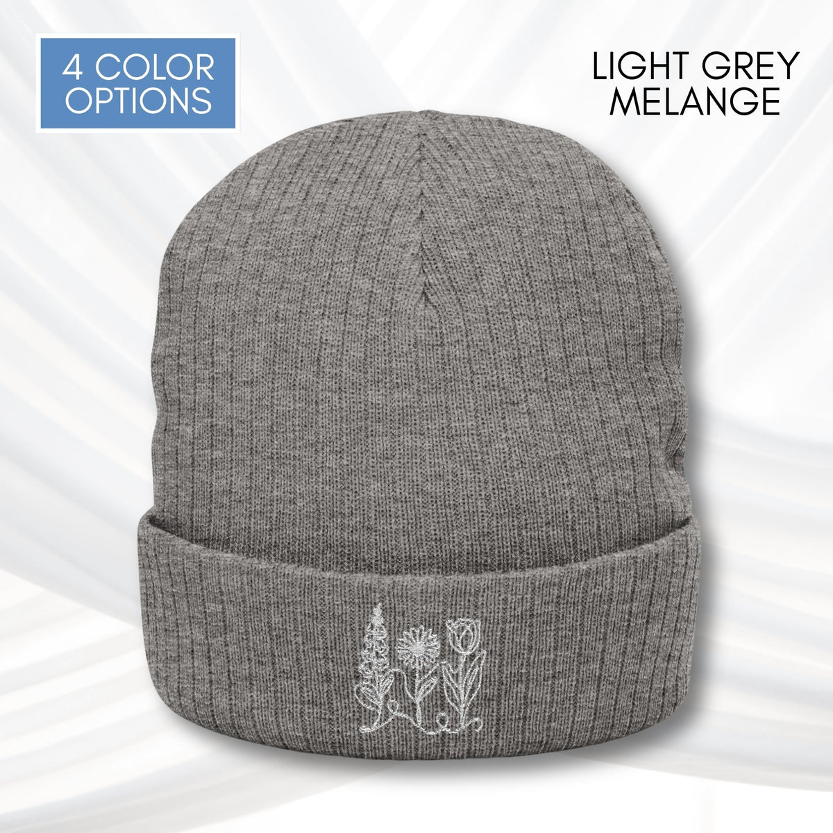 foxglove-daisy-tulip-ribbed-knit-beanie-embroidered-subtle-fdt-flowers-winter-hat-light-grey-melange