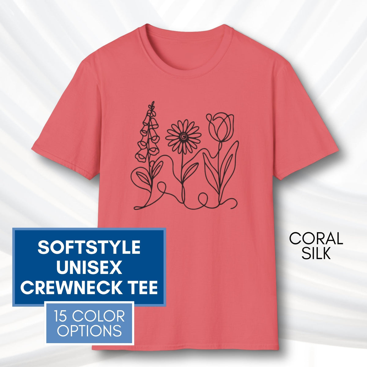 foxglove-daisy-tulip-unisex-softstyle-tshirt-subtle-fdt-flowers-tee-coral-silk