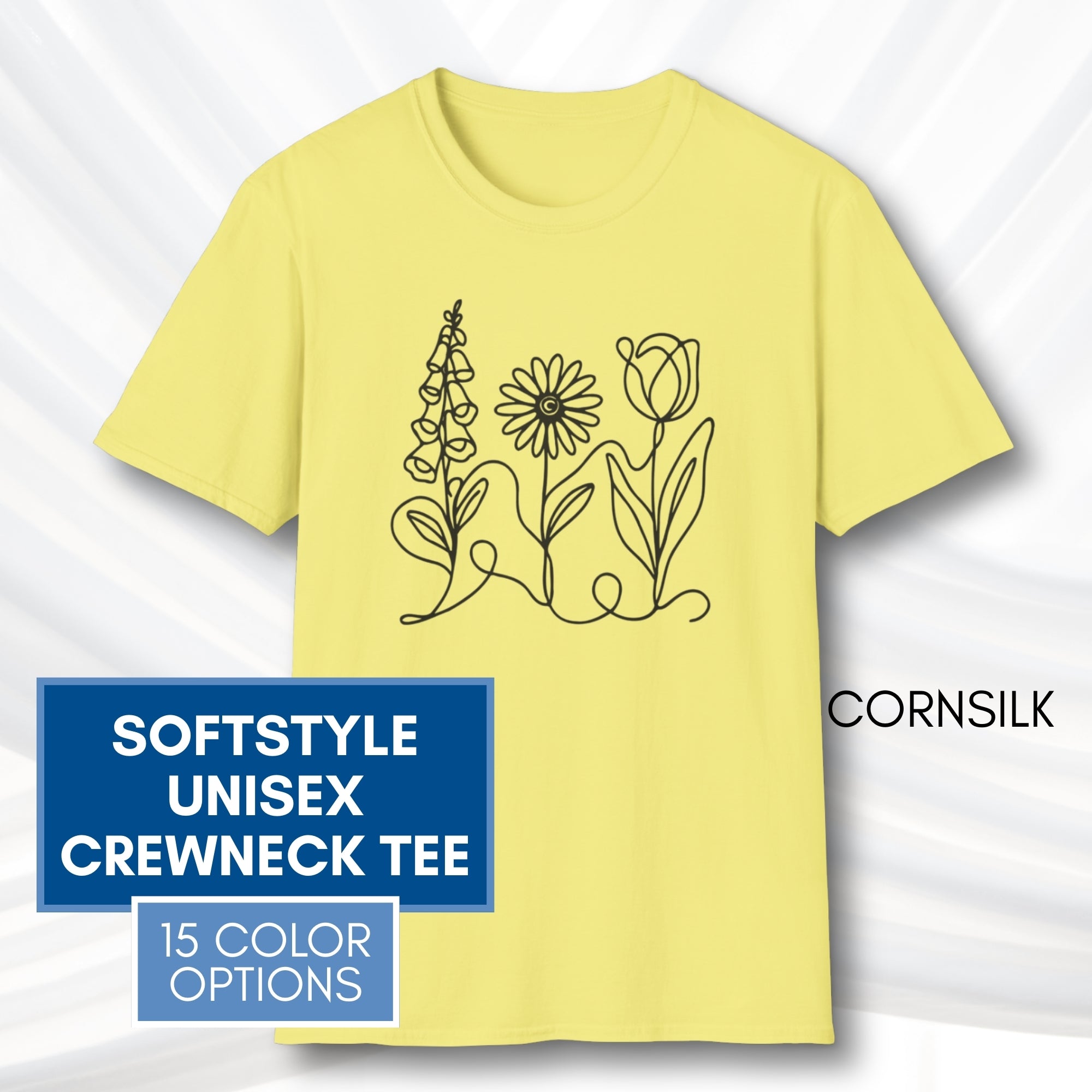 foxglove-daisy-tulip-unisex-softstyle-tshirt-subtle-fdt-flowers-tee-cornsilk