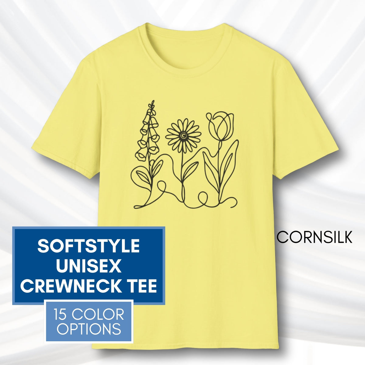 foxglove-daisy-tulip-unisex-softstyle-tshirt-subtle-fdt-flowers-tee-cornsilk