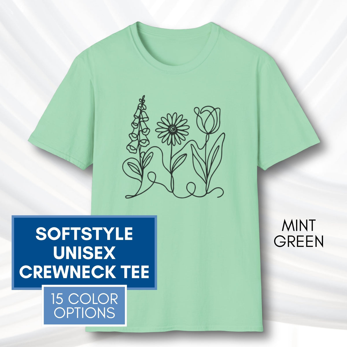 foxglove-daisy-tulip-unisex-softstyle-tshirt-subtle-fdt-flowers-tee-mint-green