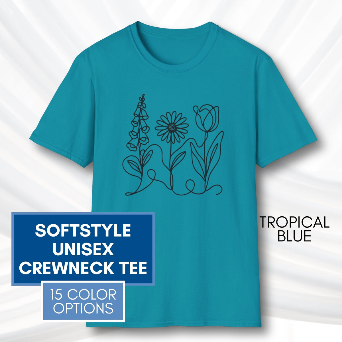 foxglove-daisy-tulip-unisex-softstyle-tshirt-subtle-fdt-flowers-tee-tropical-blue