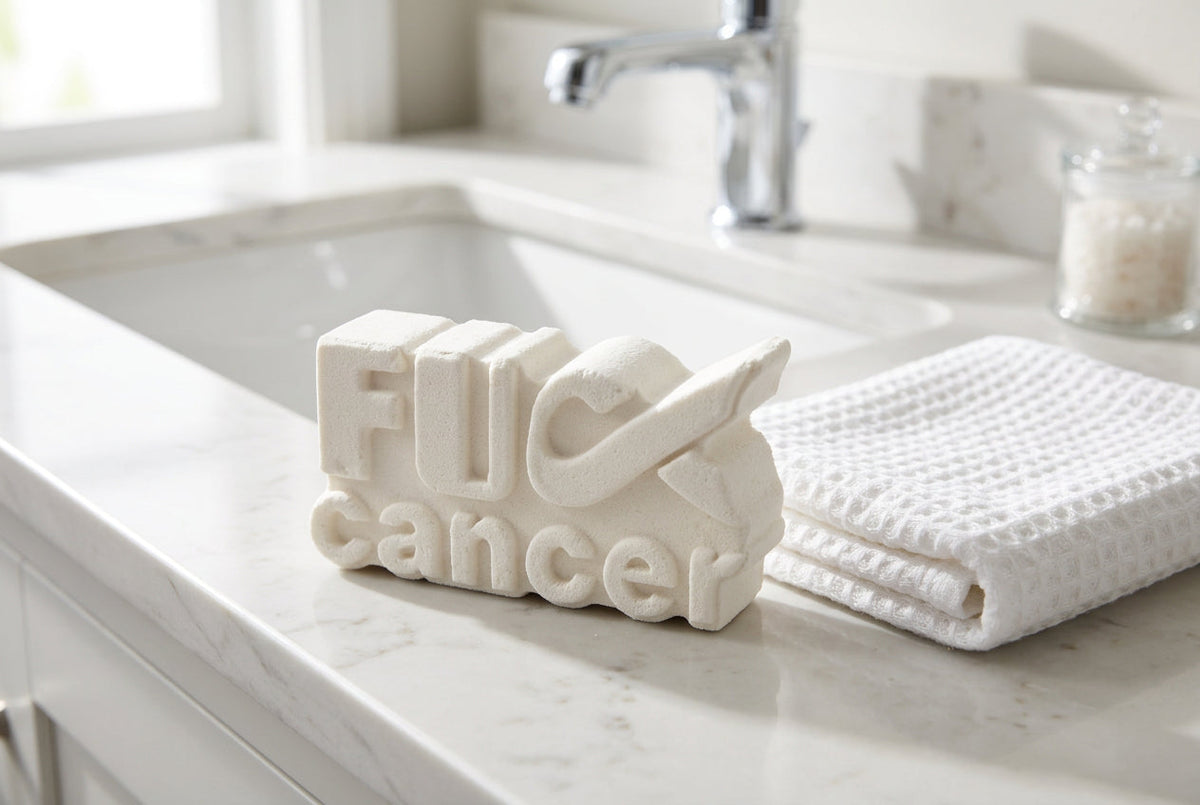 bath bomb that says fuck cancer on it, no color