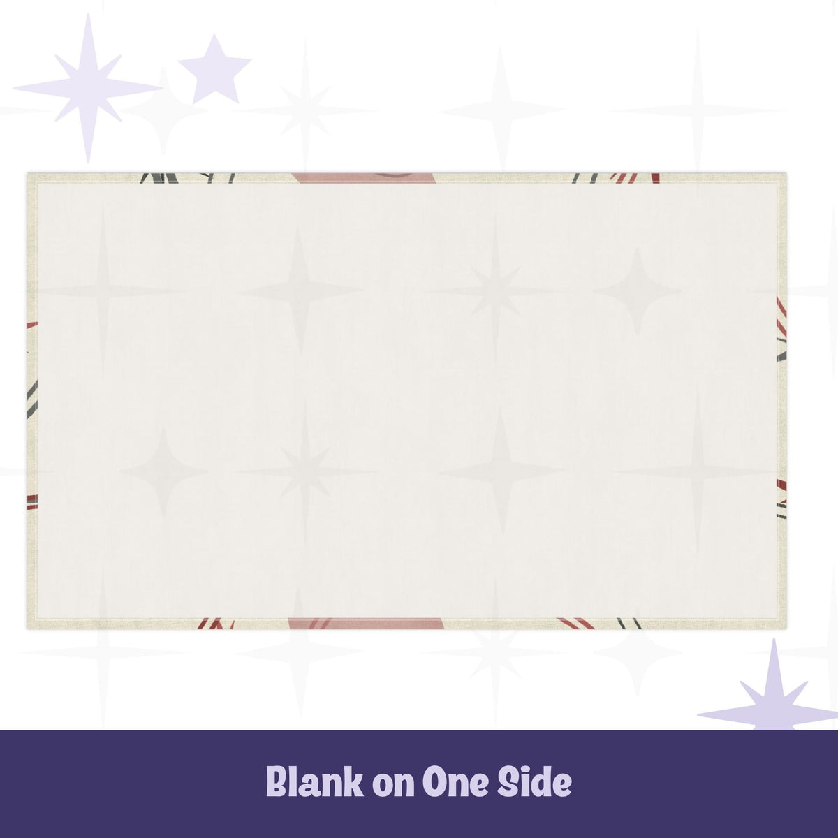 Blank reverse side of cotton twill tea towel with cream ground and subtle starburst pattern at edges