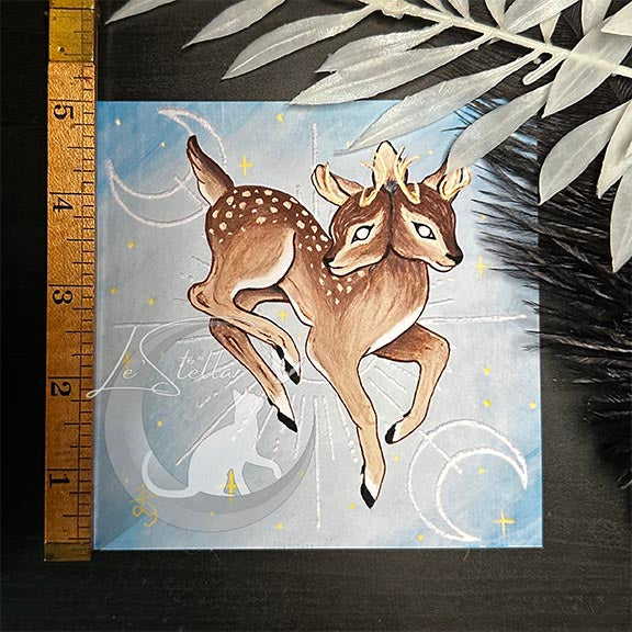 Gemini Twin Deer Print with celestial accents, zodiac series
