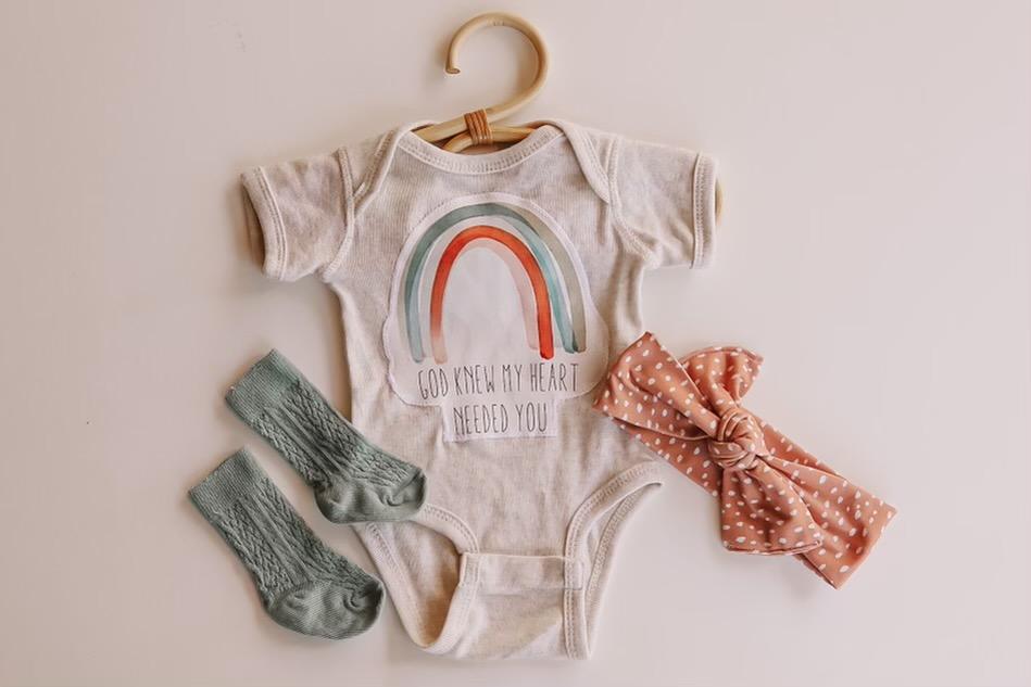 Watercolor Applique Organic Cotton Baby Onesie