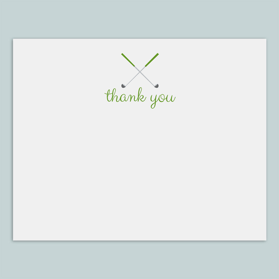 Golf Thank You Flat Note Cards, Green - Box of 12