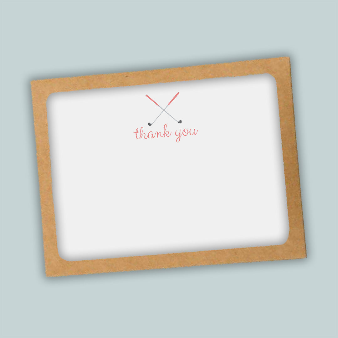 Golf Thank You Flat Note Cards, Pink - Box of 12