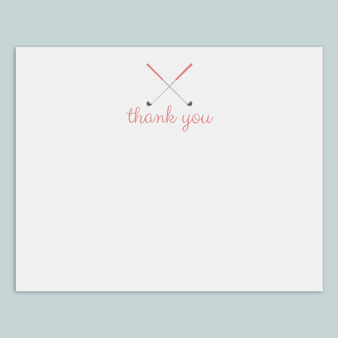 Golf Thank You Flat Note Cards, Pink - Box of 12