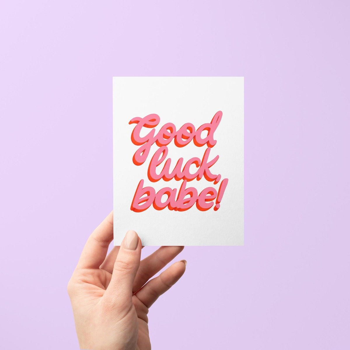 Good luck babe greeting card with A2 kraft envelope — good luck card and kraft envelope set, by indie artist MangoIllustrated