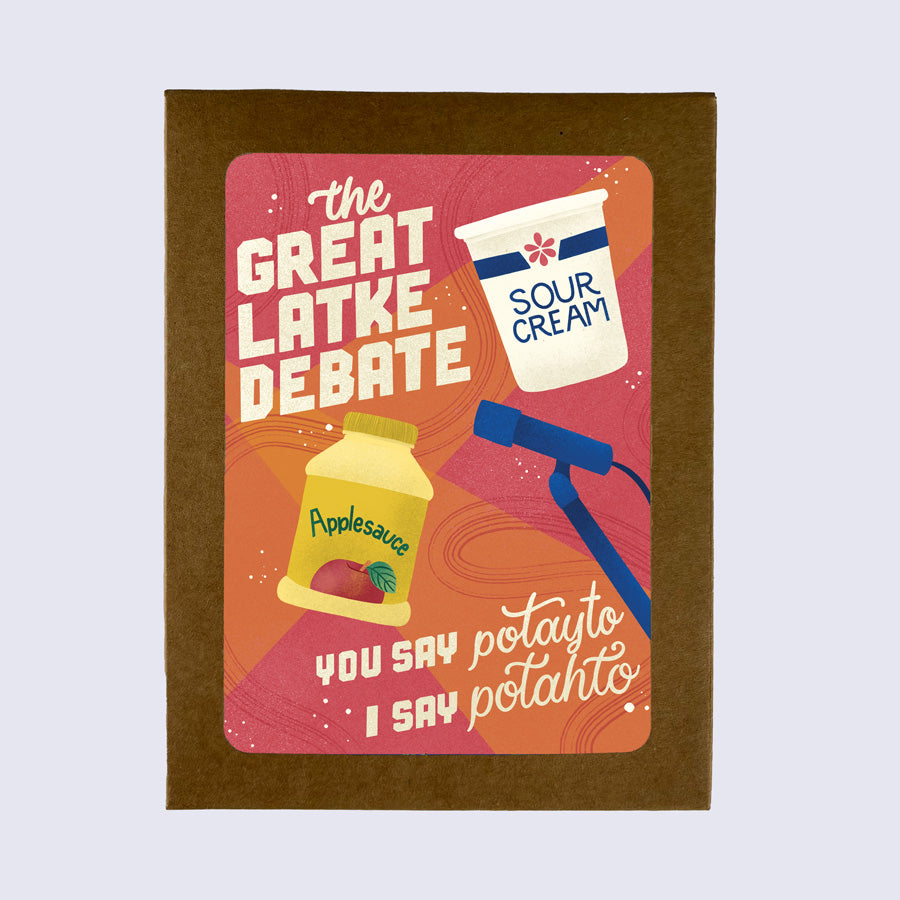 Greeting card with a humorous design featuring a microphone and a container of sour cream, titled &