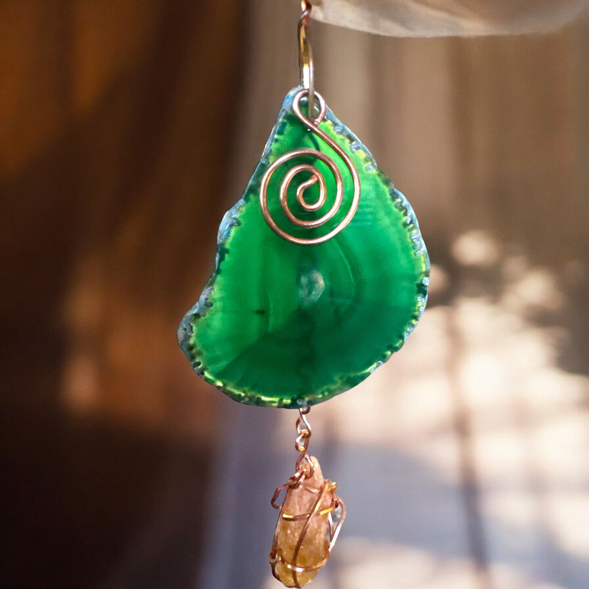 Crystals “Suncatcher”, Copper wrapped Crystals & Agate Hangings