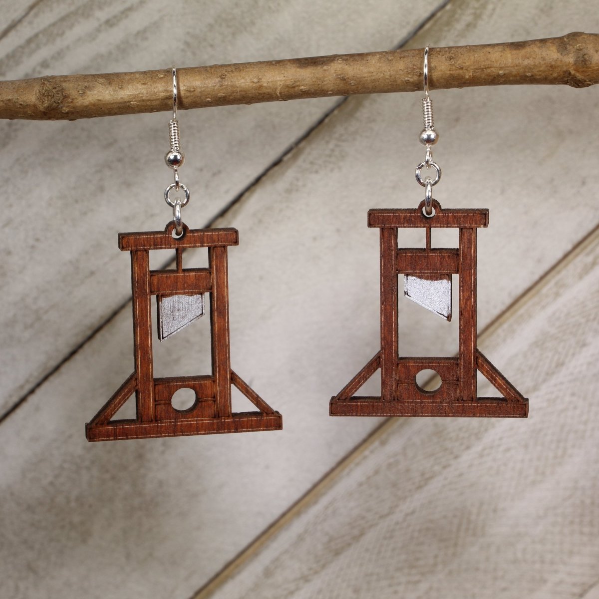 Guillotine Wooden Dangle Earrings - - Cate&