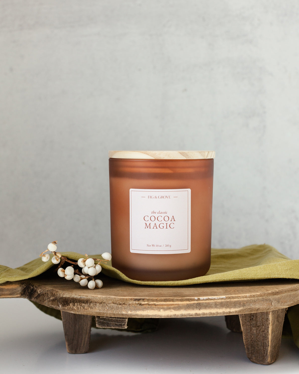 Fig & Grove Cocoa Magic Candle, a sweet, gourmand cocoa & coffee bean scent