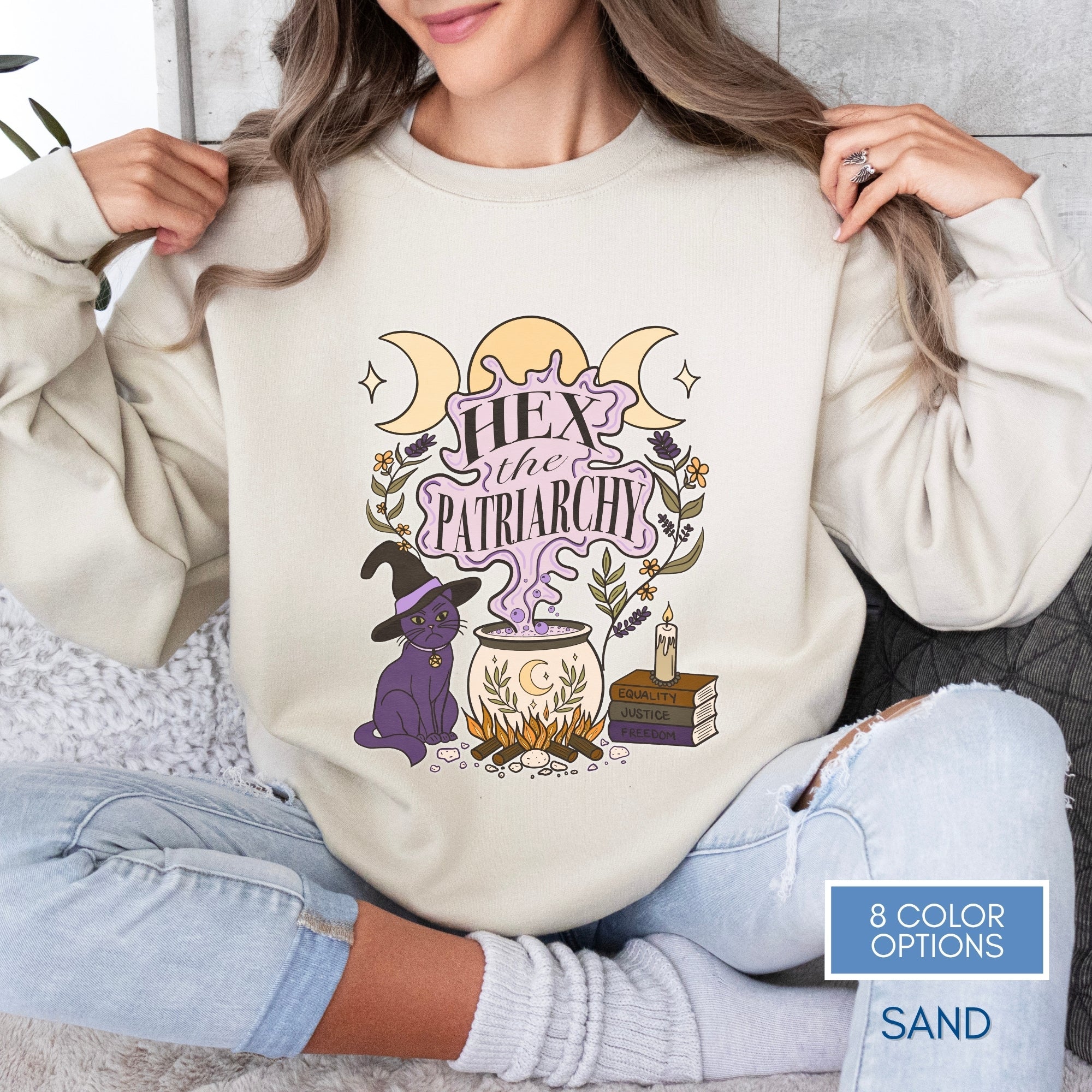 hex-the-patriarchy-witchy-feminist-sweatshirt-halloween-activism-crewneck-sweater-hand-drawn-art