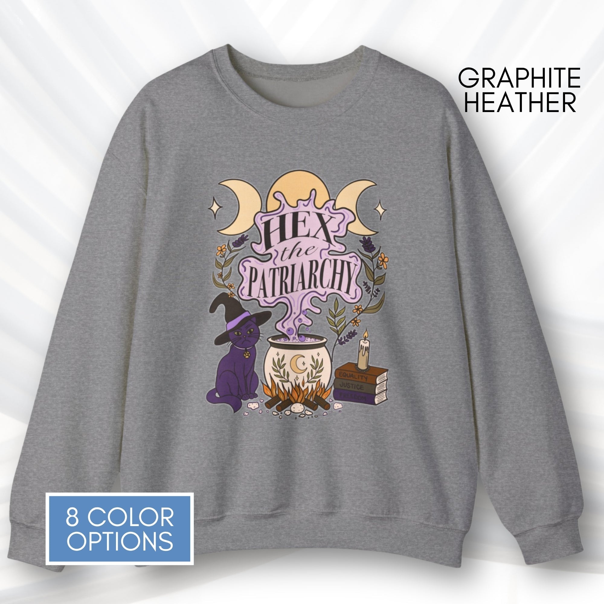 hex-the-patriarchy-witchy-feminist-sweatshirt-halloween-activism-crewneck-sweater-hand-drawn-art-graphite-heather