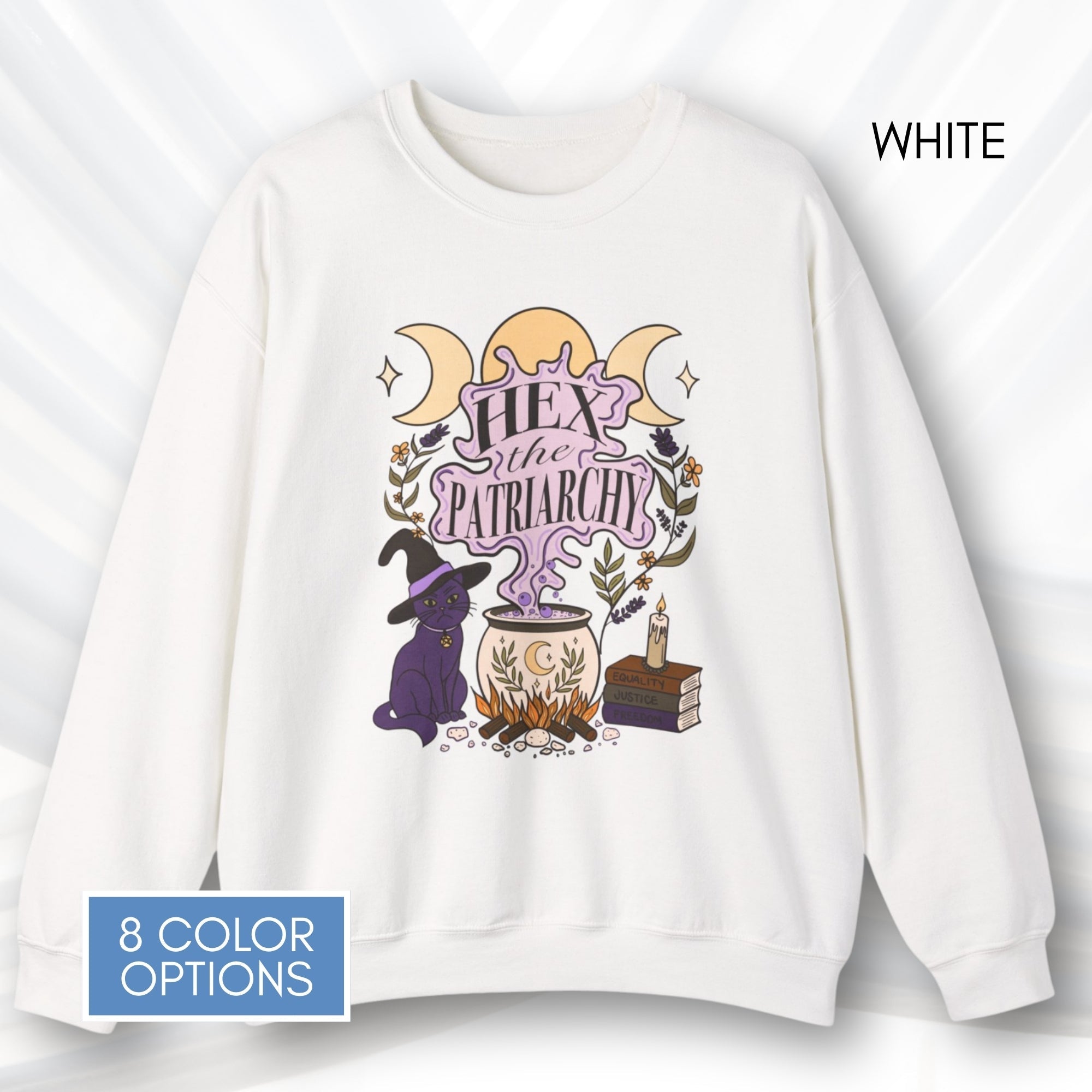 hex-the-patriarchy-witchy-feminist-sweatshirt-halloween-activism-crewneck-sweater-hand-drawn-art-white