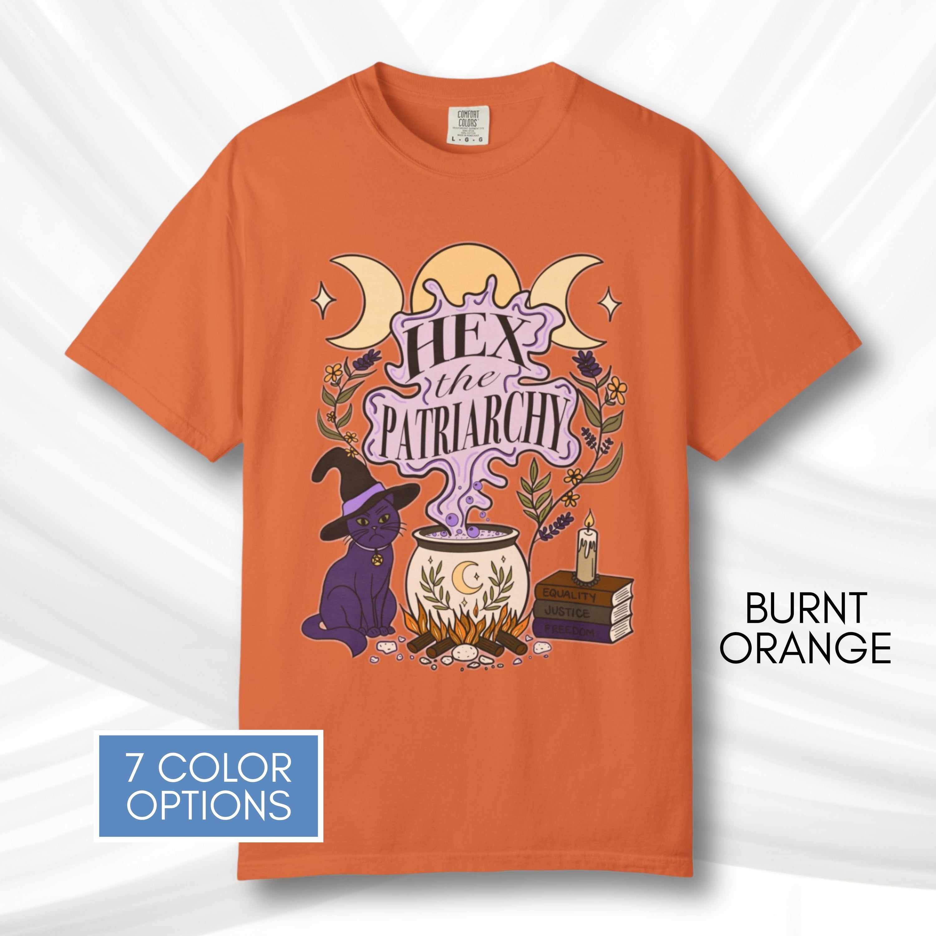 hex-the-patriarchy-witchy-feminist-tshirt-halloween-activist-graphic-tee-hand-drawn-art-burnt-orange