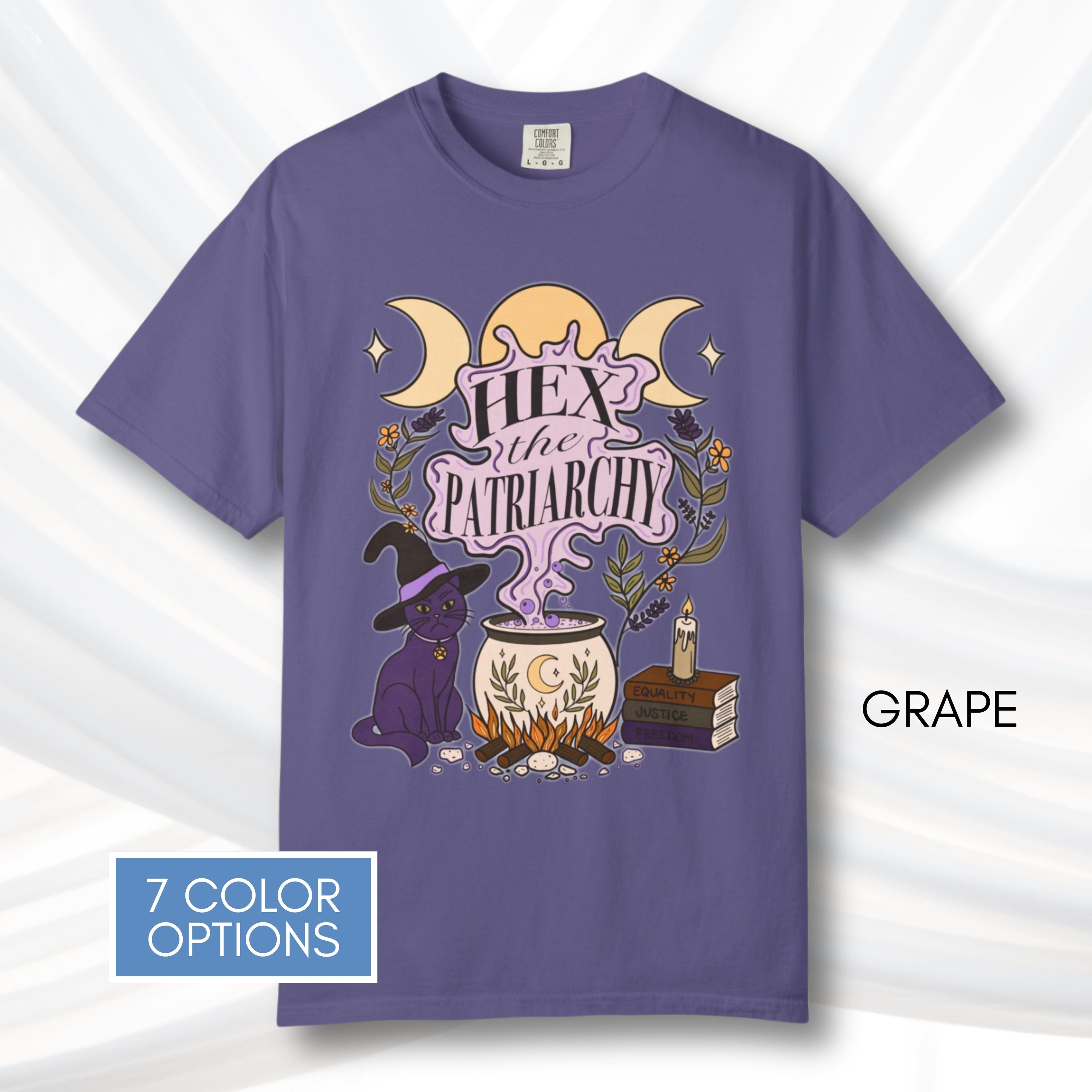 hex-the-patriarchy-witchy-feminist-tshirt-halloween-activist-graphic-tee-hand-drawn-art-grape