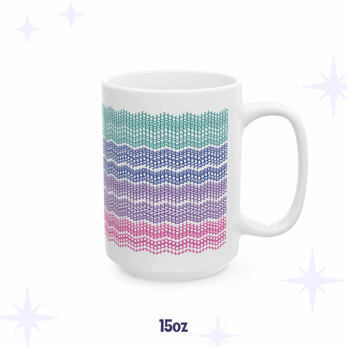 Hidden message embroidery pattern mug in bright stripes, "I do not have time for your bullshit" 15 oz