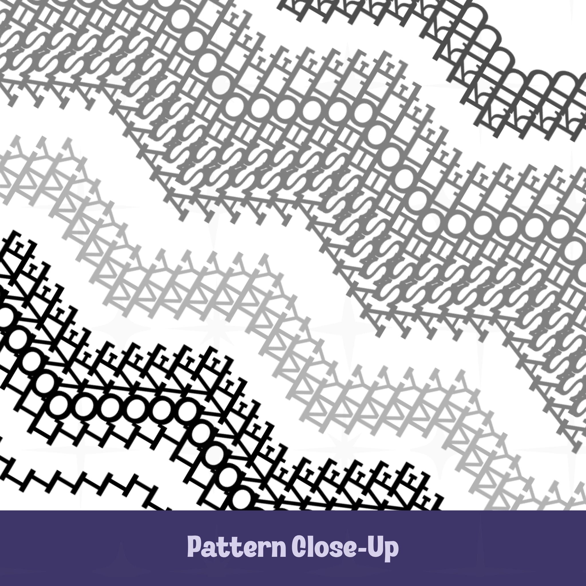 Close-up of the Gray Stripes pattern on the hidden message fair isle tumbler — black and charcoal geometric letterforms spelling I Love My Asshole Kid in dense cross-stitch style