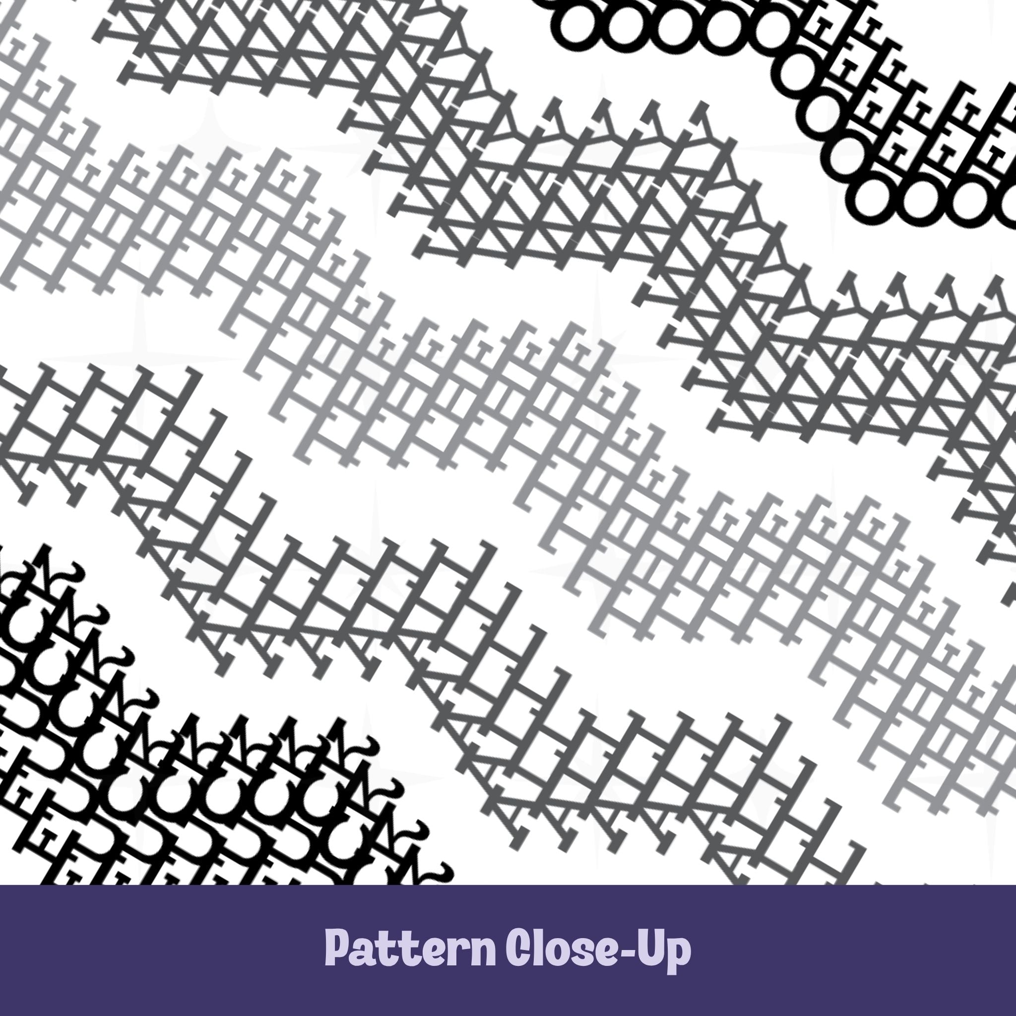 Close-up of gray and black chevron stripe pattern on hidden profanity mug revealing Fuck All The Way Off spelled out in interlocking geometric letterforms