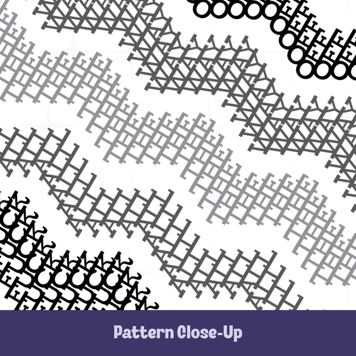 Close-up of gray and black chevron stripe pattern on hidden profanity mug revealing Fuck All The Way Off spelled out in interlocking geometric letterforms