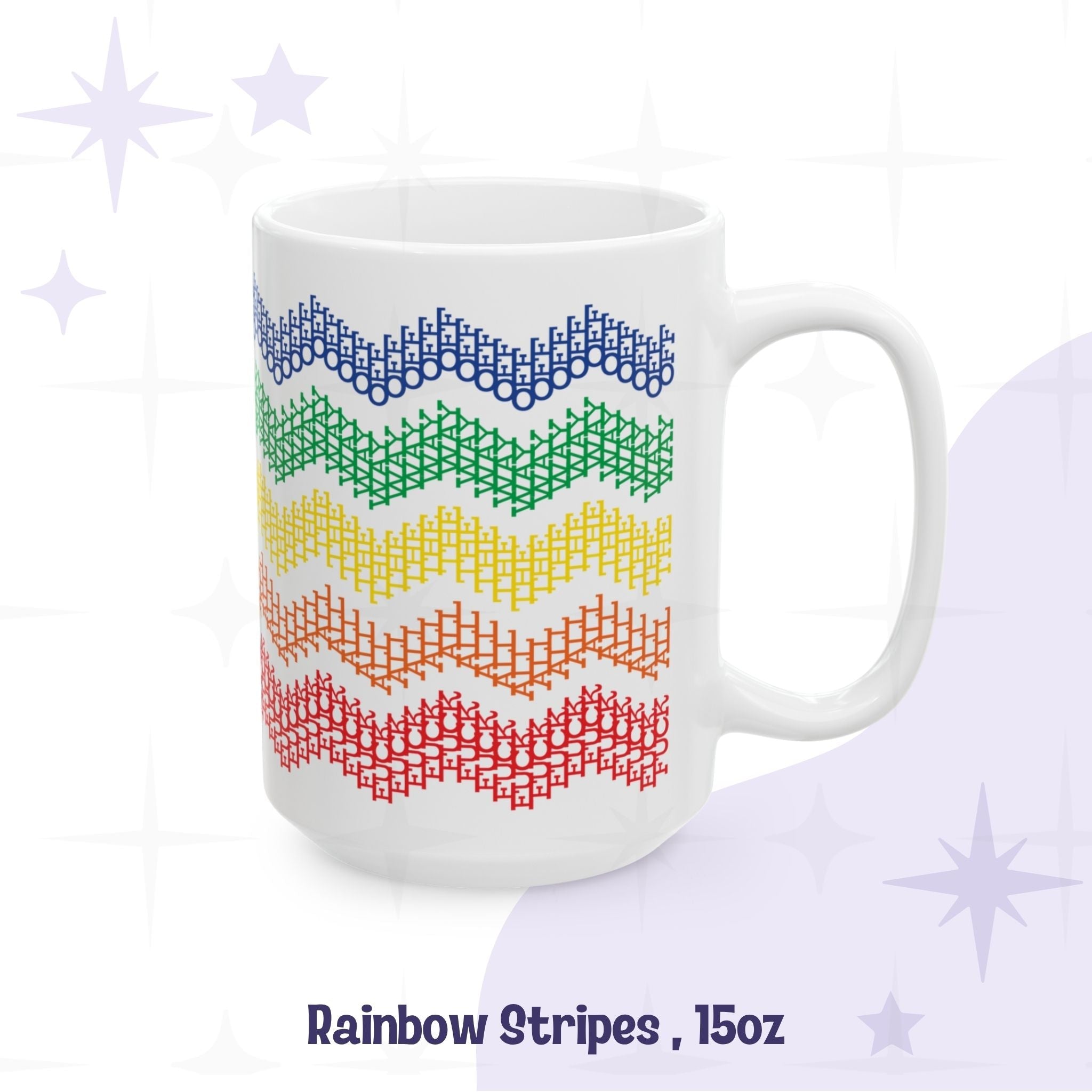 Rainbow stripes hidden profanity chevron mug 15oz in blue green yellow orange red graduated zigzag on white ceramic