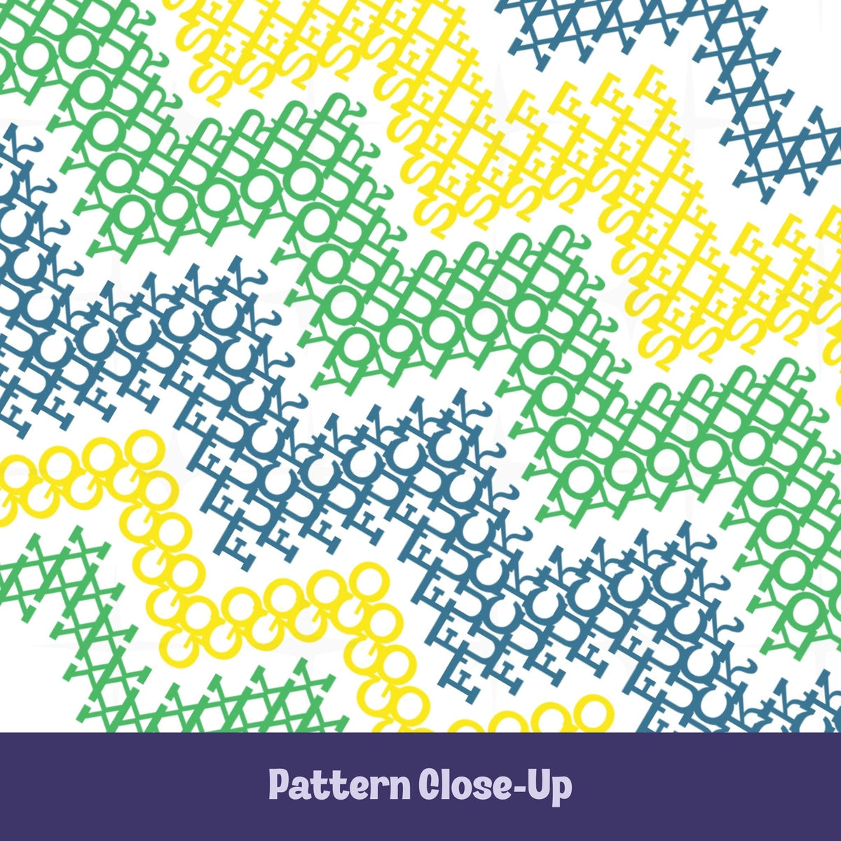 Close-up of hidden profanity cross stitch pattern in teal, yellow, and green, revealing Go Fuck Yourself text styled as fair isle embroidery stitches