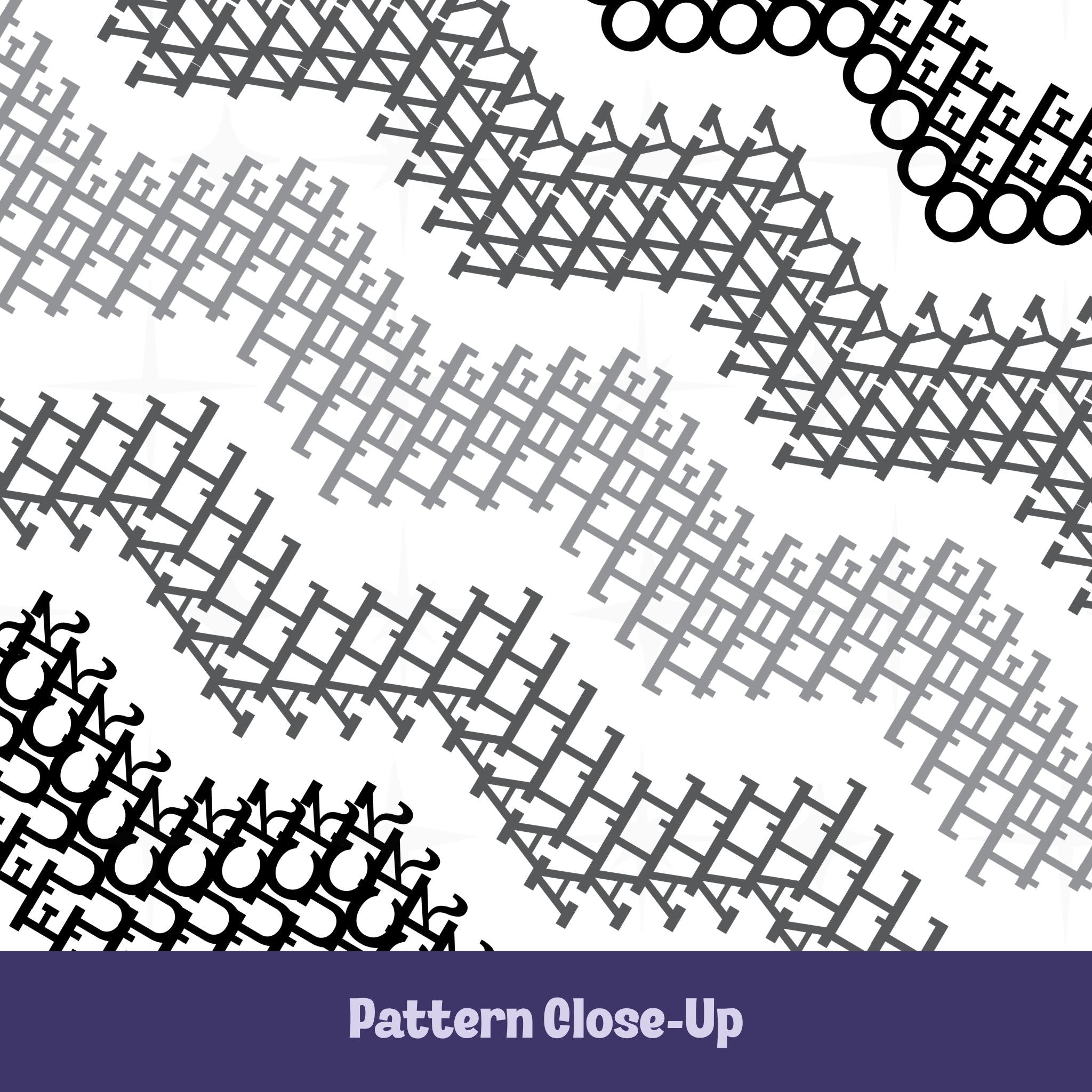 Close-up of gray stripe cross stitch pattern on hidden profanity tumbler in black dark gray medium gray and light gray
