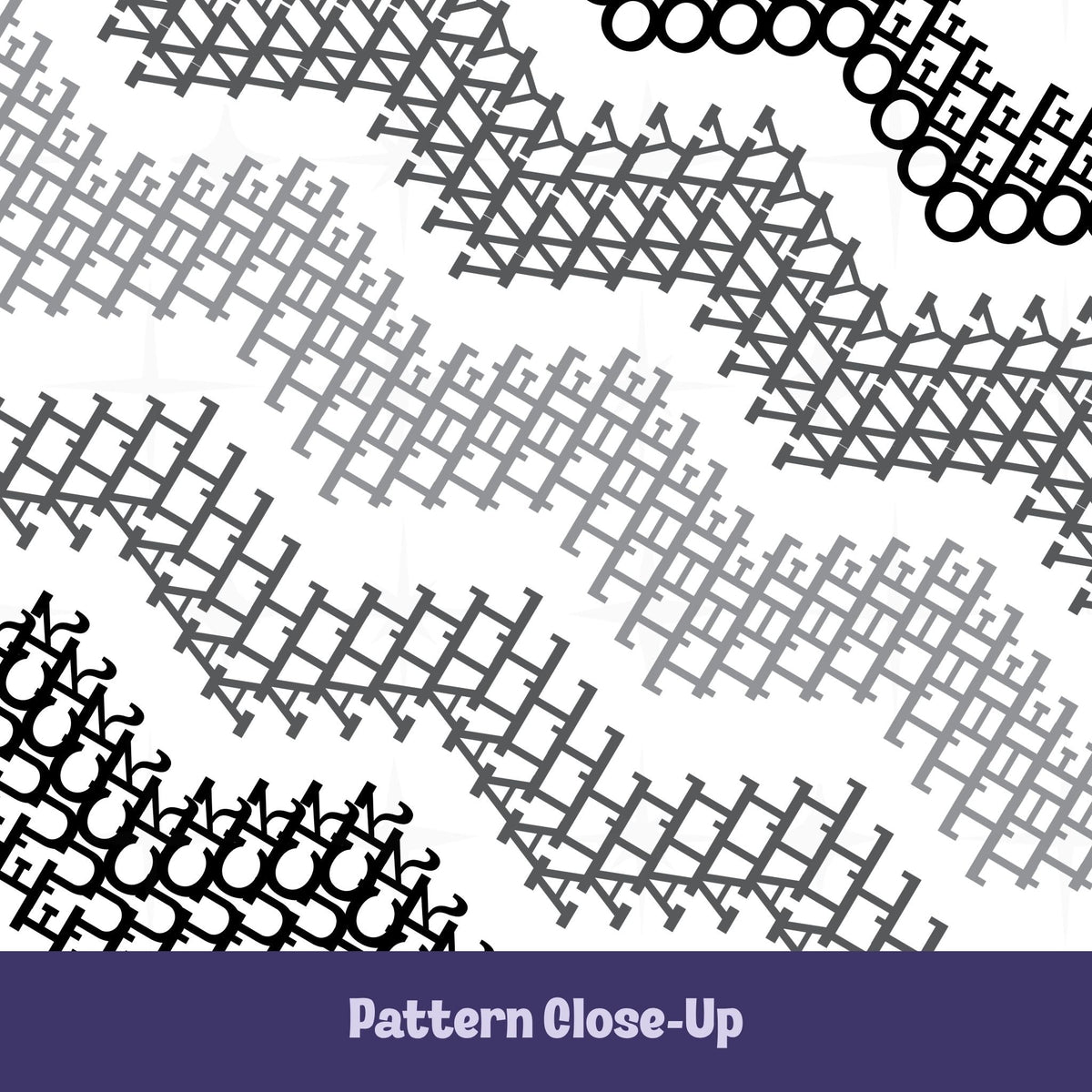 Close-up of gray stripe cross stitch pattern on hidden profanity tumbler in black dark gray medium gray and light gray