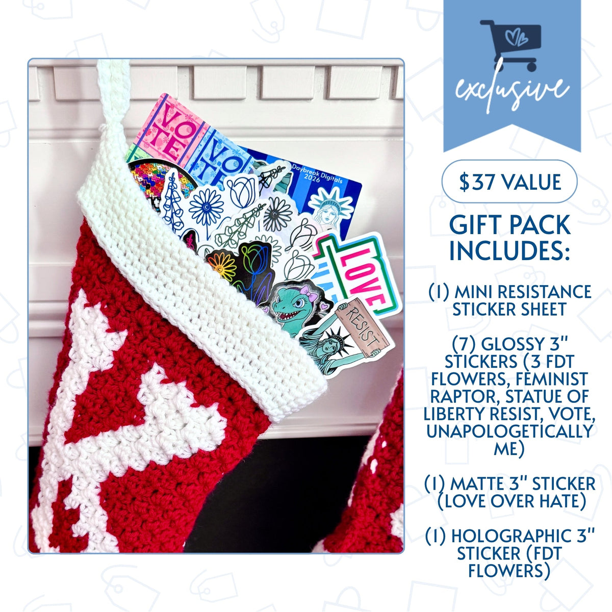 holiday-resistance-stocking-stuffer-sticker-pack-indoor-outdoor-vinyl-decal-set-little-blue-market-exclusive