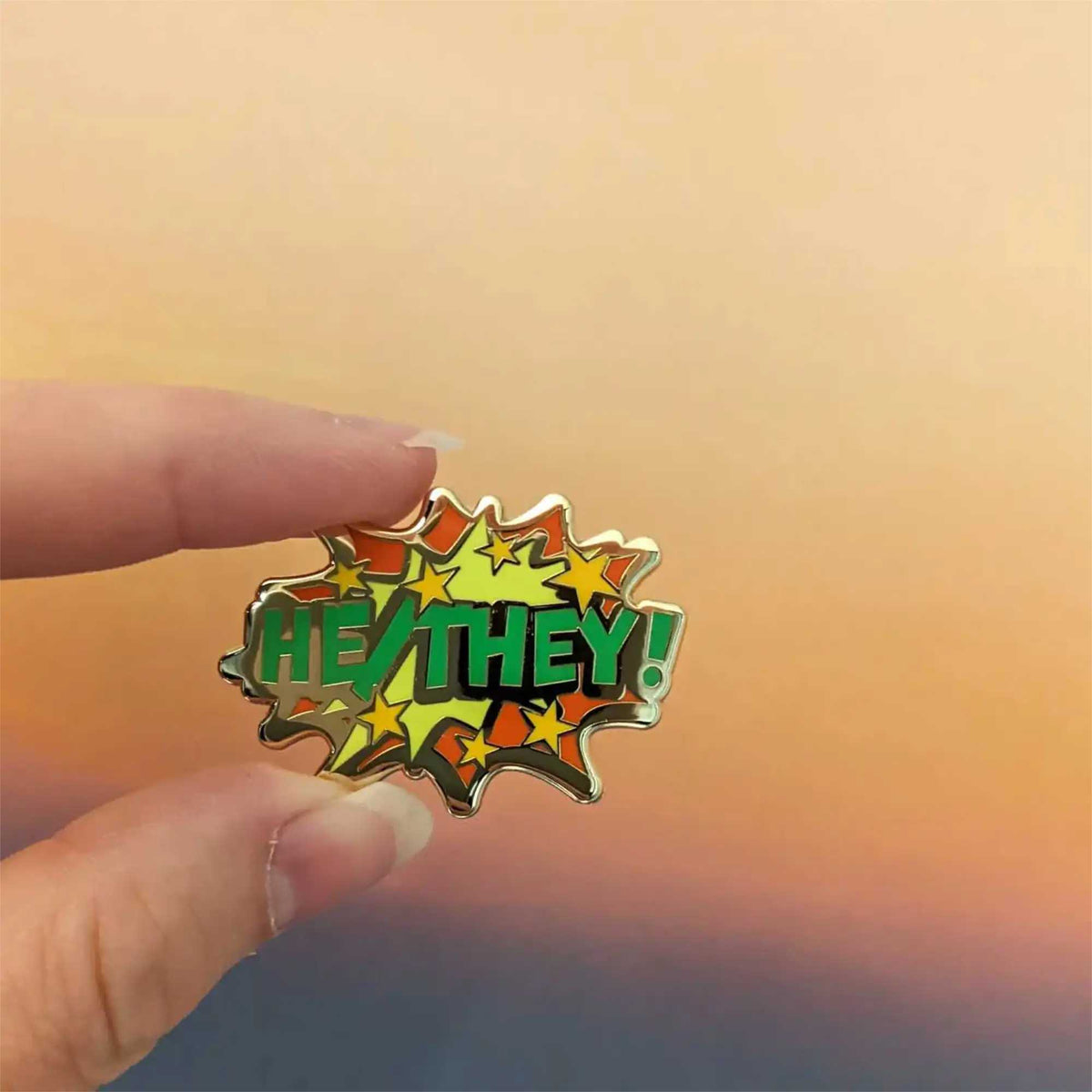 He/They pronouns hard enamel pin