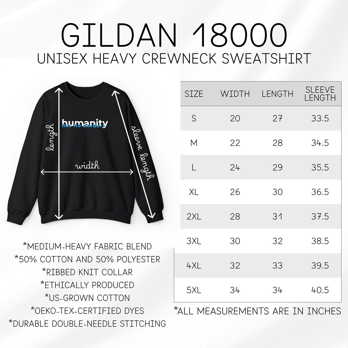 humanity-has-no-borders-embroidered-crewneck-unisex-activist-sweatshirt-human-rights-apparel-immigration-support-top-size-chart