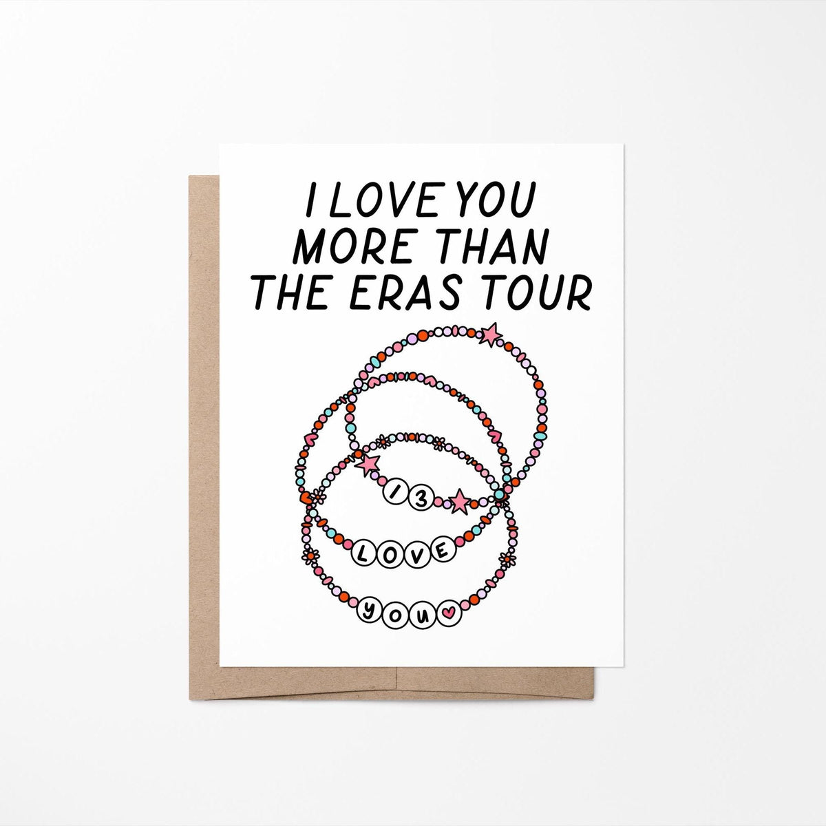 I love you Eras Tour card with A2 kraft envelope — friendship bracelet love card blank inside by indie artist MangoIllustrated