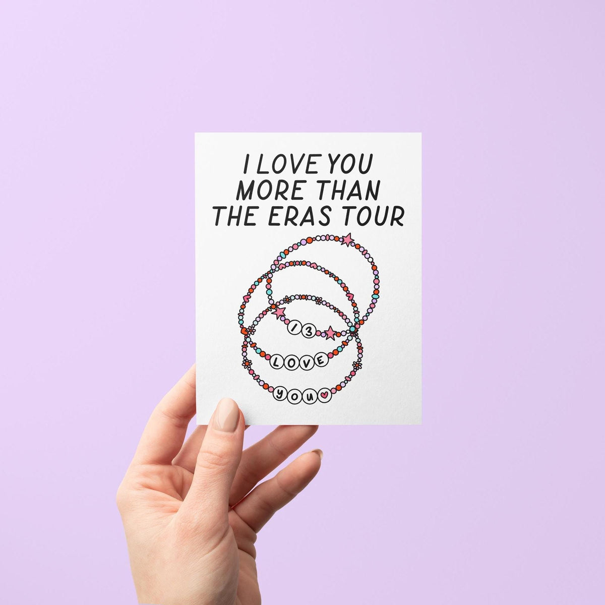I love you Eras Tour card flat lay — illustrated love card for a best friend or partner by indie artist MangoIllustrated