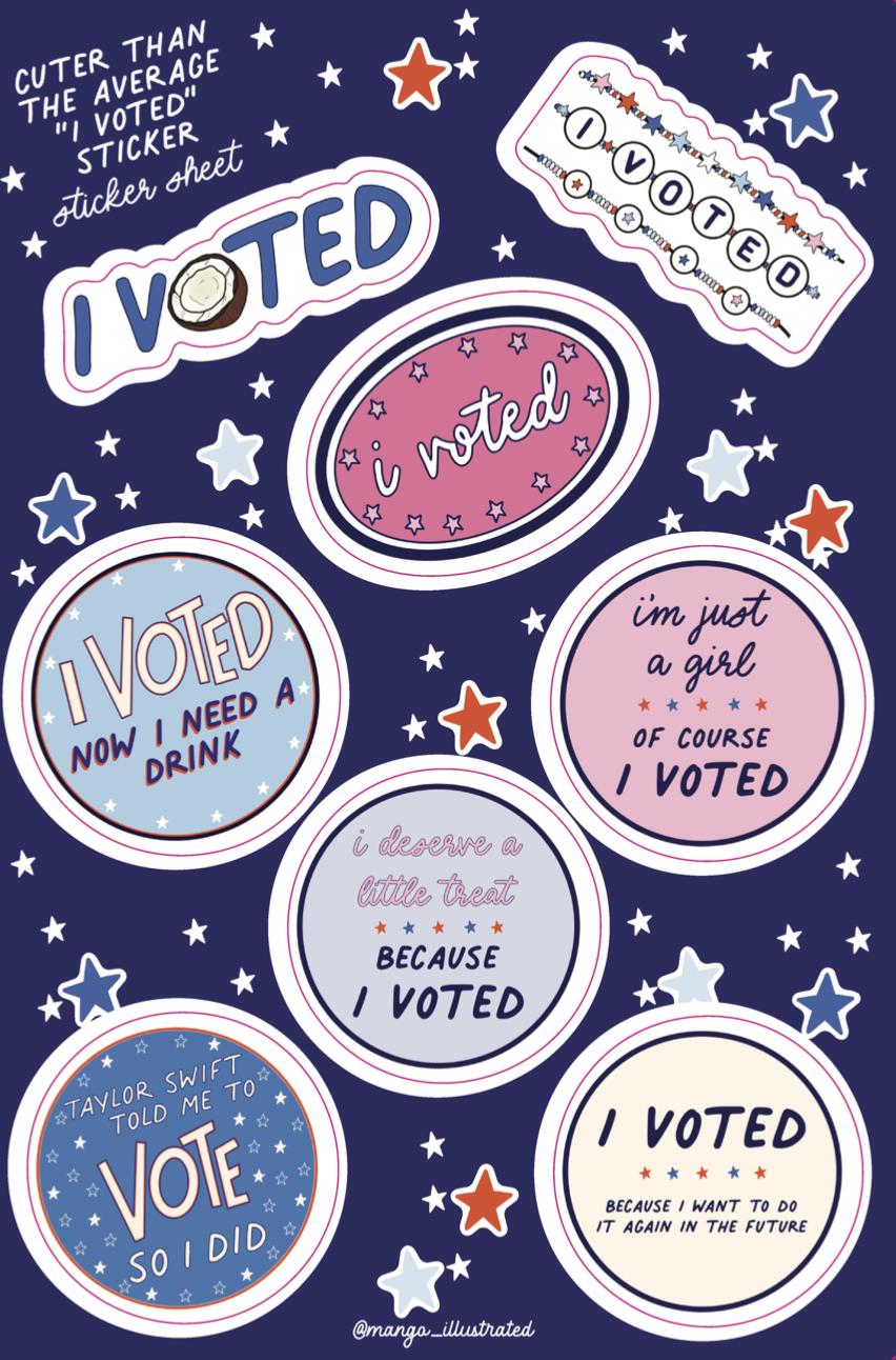 I Voted Sticker Sheet styled — cuter than your average I voted sticker sheet by MangoIllustrated