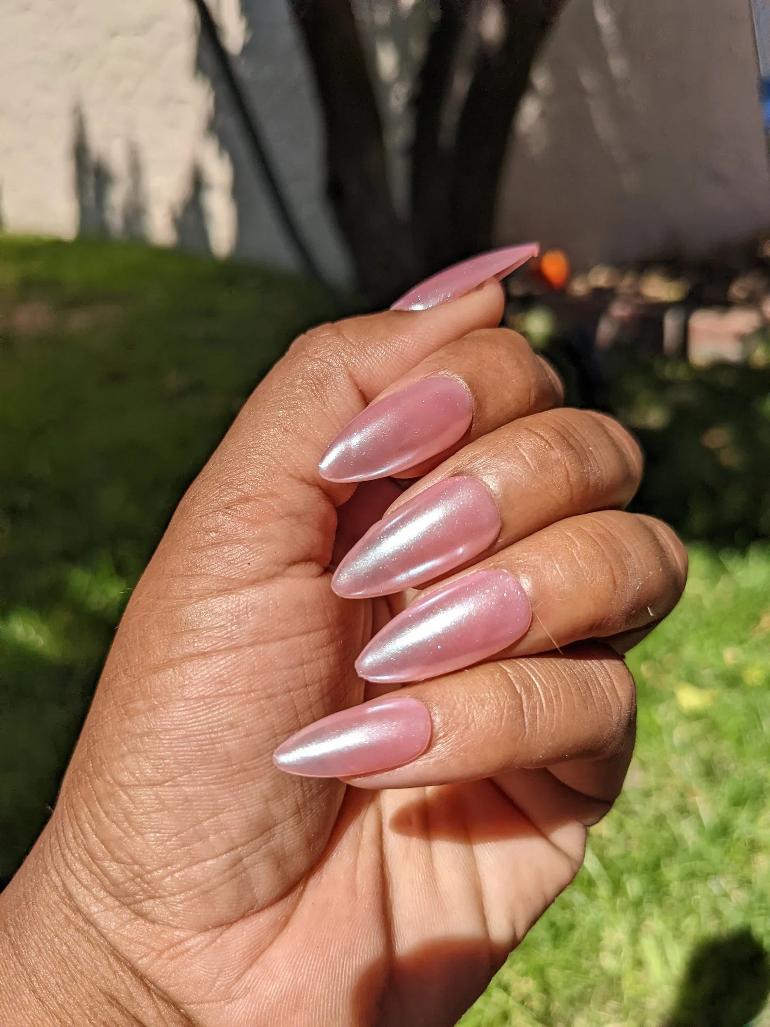 Strawberry Glazed Donut Nails - Pink Pearl Chrome False Press-On Nail Extensions 10pcs