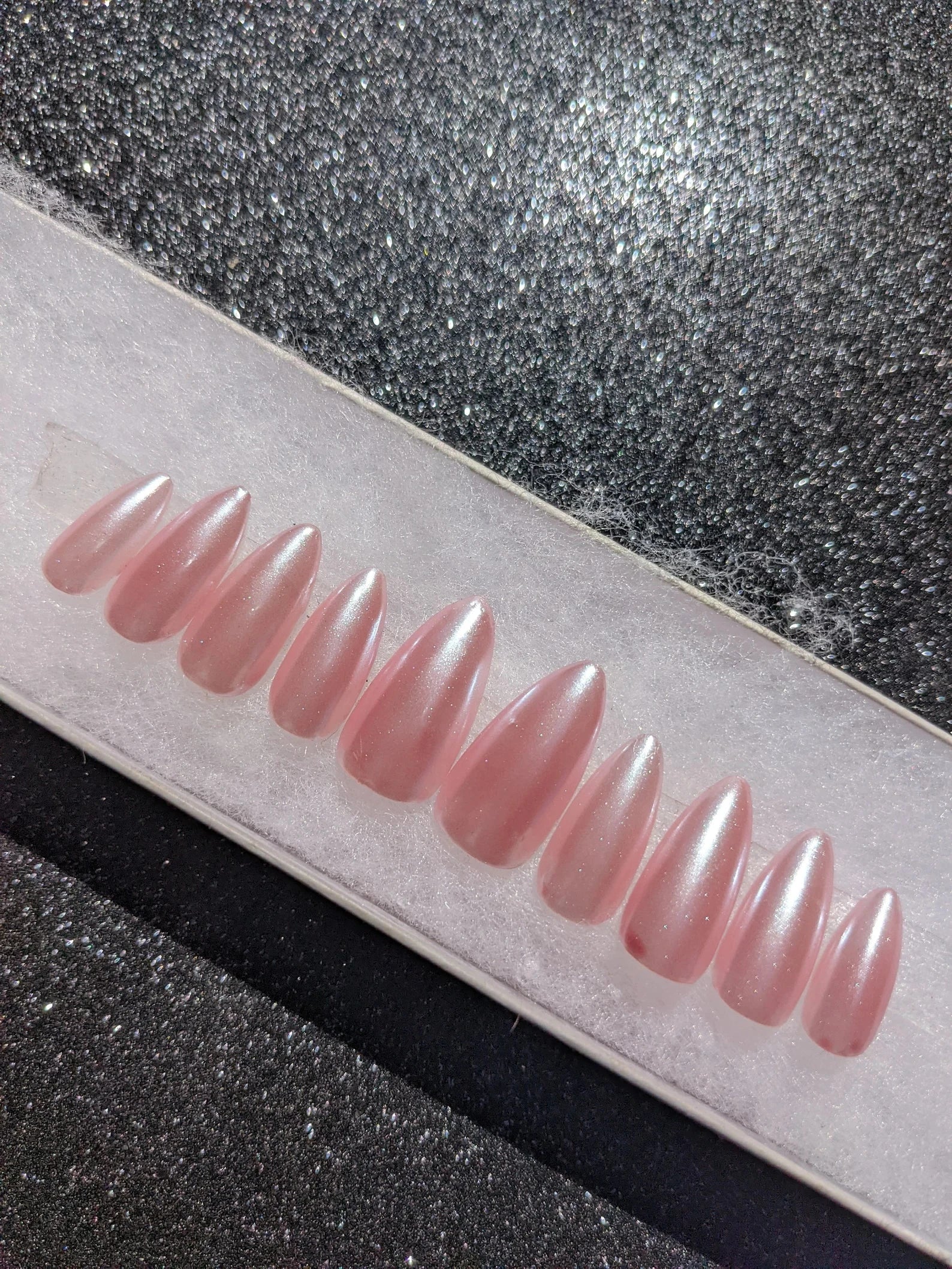 Strawberry Glazed Donut Nails - Pink Pearl Chrome False Press-On Nail Extensions 10pcs