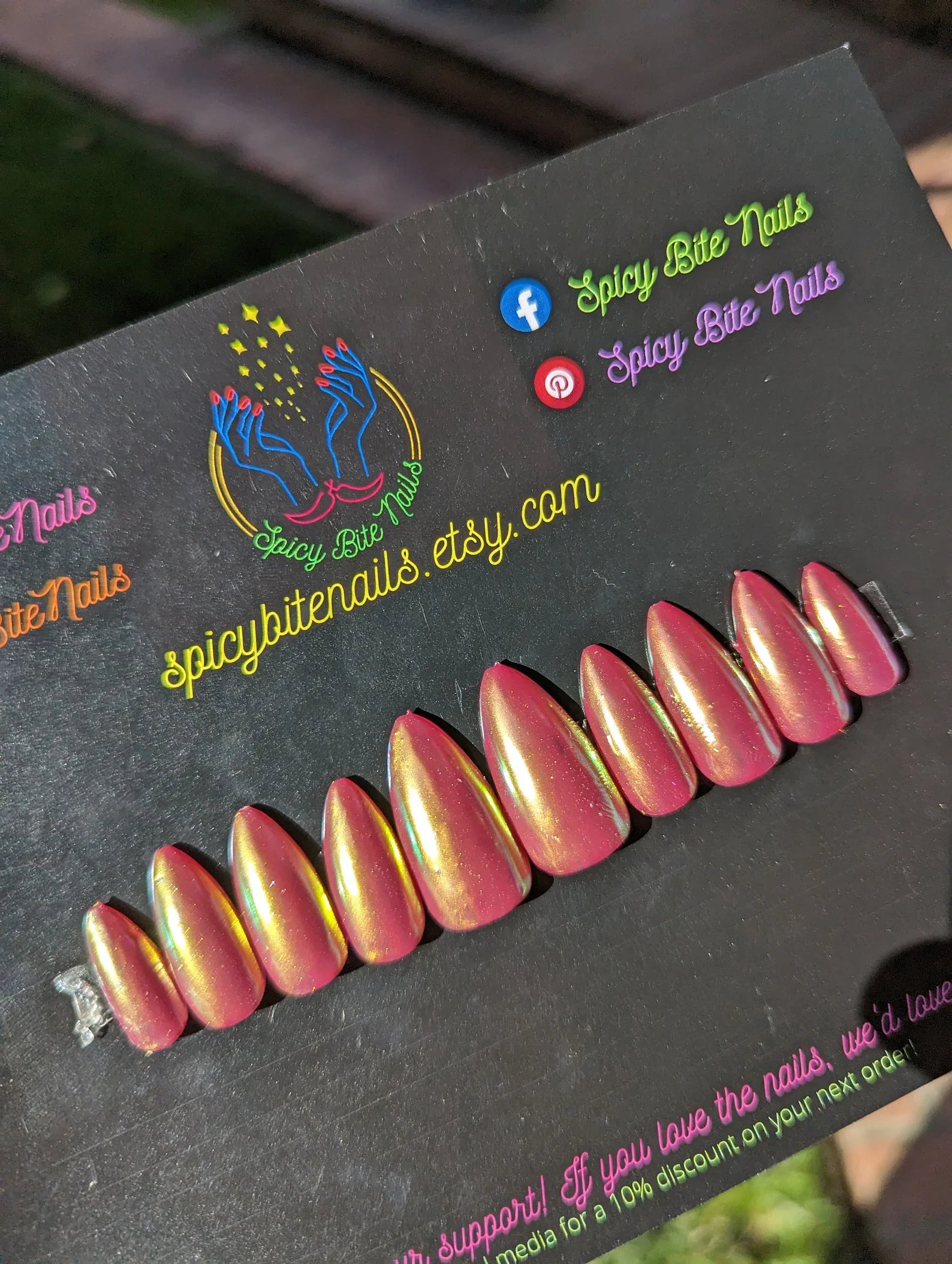Cranberry Glazed Donut Nails - Red Pearl Chrome False Press-On Nail Extensions 10pcs