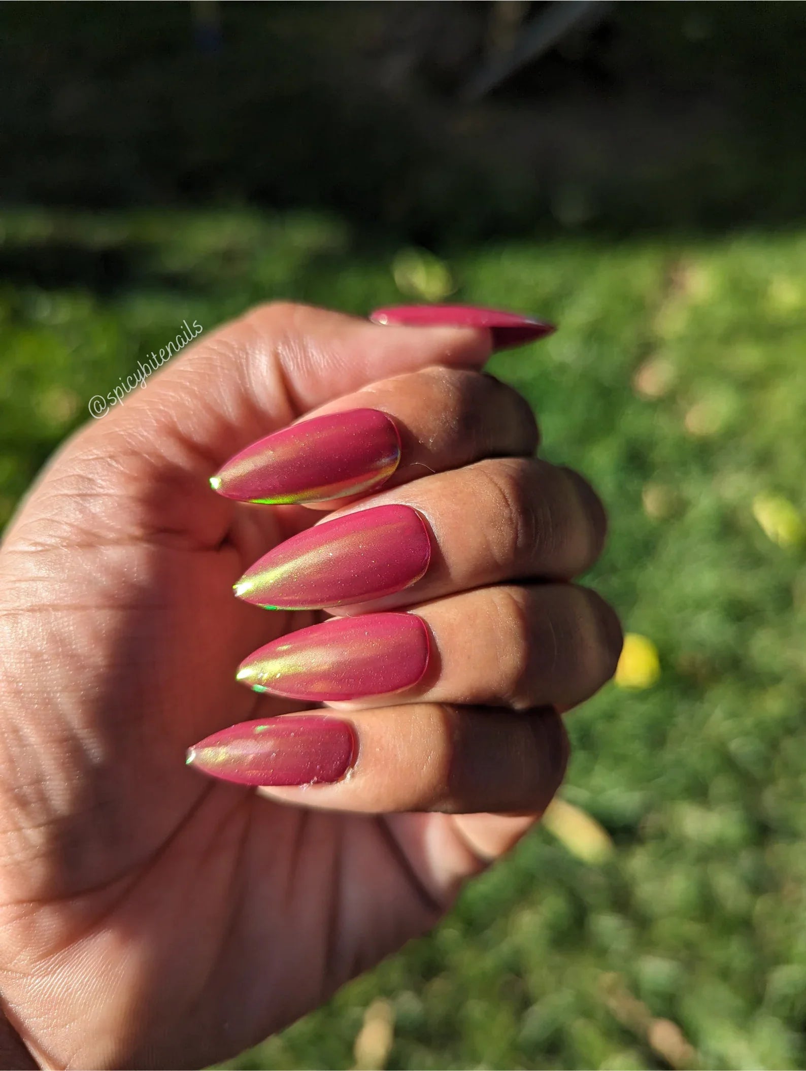 Cranberry Glazed Donut Nails - Red Pearl Chrome False Press-On Nail Extensions 10pcs